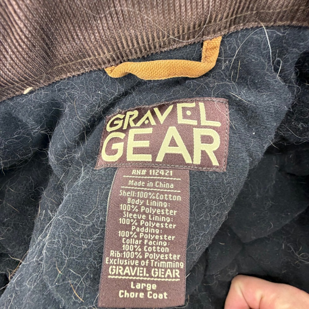 Gravel Gear Mens L‎ Brown Cotton Duck Quilted Chore Coat Work Jacket Zip Front - Picture 6 of 6